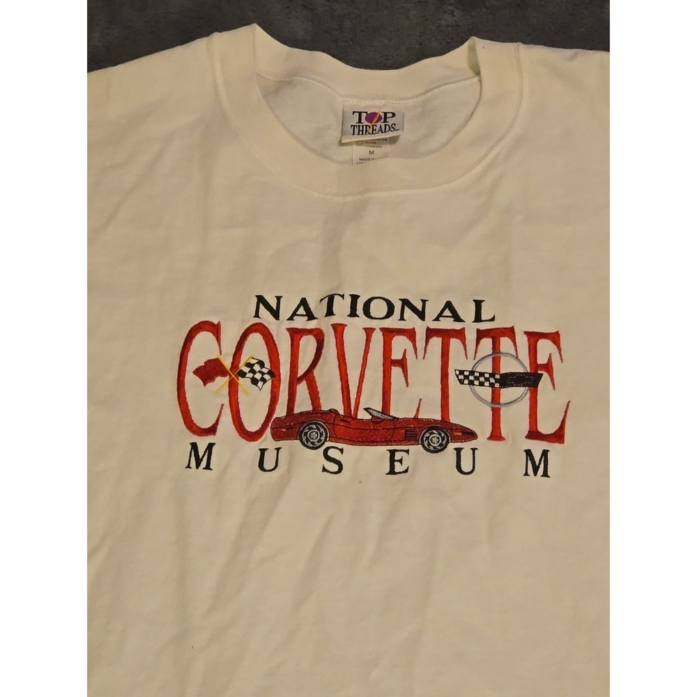 Vintage National Corvette Museum T-Shirt Embroidered White Size M Top Threads